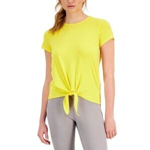 ID Ideology Women's Bold Lemon Yellow Knot-Front Tie T-Shirt Top Size Medium NWT